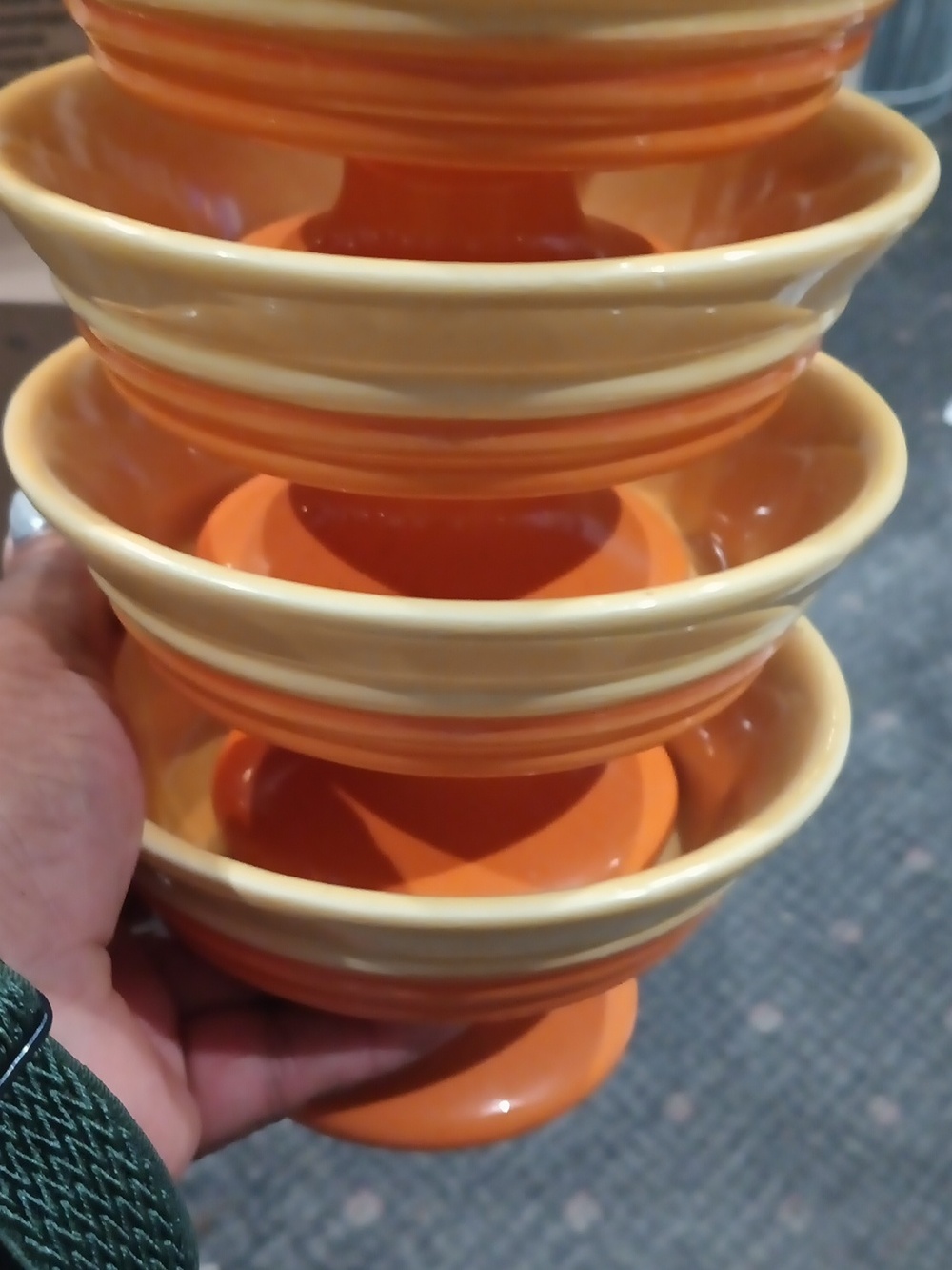 Set Of 4 Trisa Stoneware Yellow and Orange Pedestal Sherbet Dessert Bowl - Picture 2 of 6